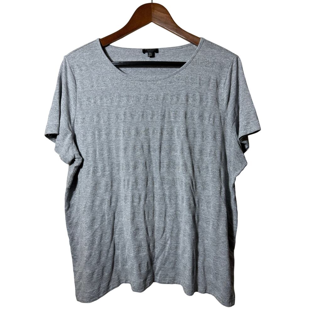 Talbots Women T-Shirt Gray Metallic Shimmer Stripe 2XP